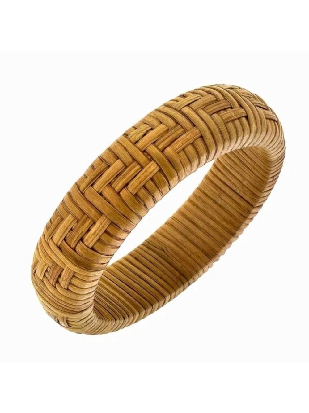 Aspen Hand Woven Tan Rattan Boho 8" Bangle Bracelet